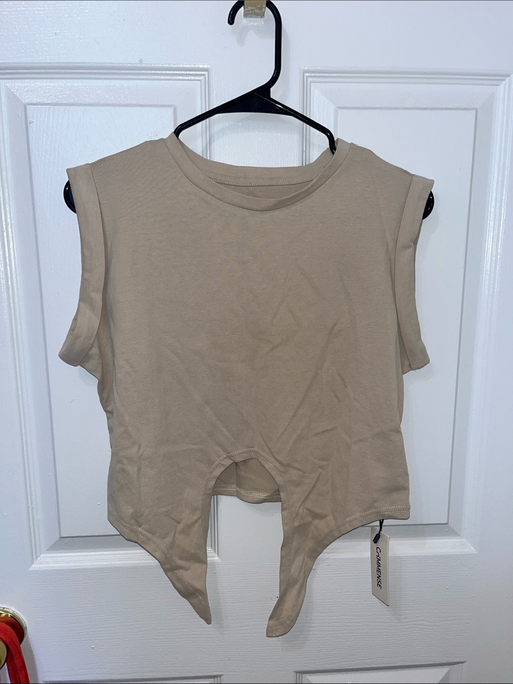 Commense Sleeveless Crop Muscle Tee in Taupe